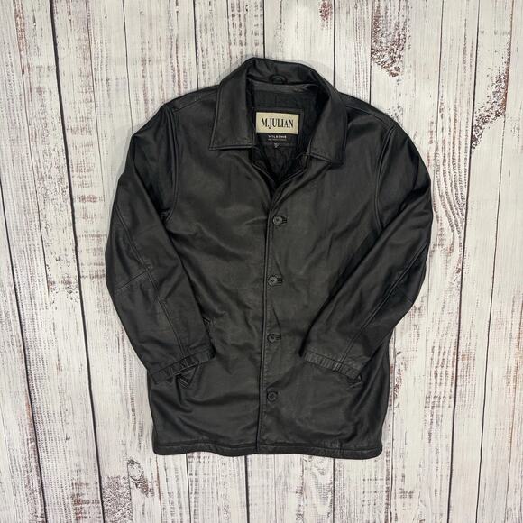 Wilson’s Leather Black Trench Coat Men’s M Matrix Y2K CD Pocket VTG - Picture 1 of 10